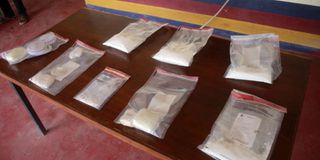 Packets of heroin and cocaine recovered by anti-narcotic officers in Mombasa