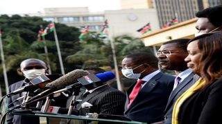 Senators at a press briefing in August where they announced they would table a report on revenue allocation.