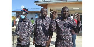 From left: MPs James Lomenen (Turkana South), Mohammed Lokiru (Turkana East) and John Lodepe (Turkana Central).