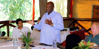 Narok Governor Samuel Tunai addresses tourism industry players from Kenya and Tanzania on January 23, 2021.