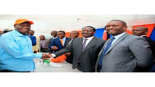 ODM leader Raila Odinga, former Gem MP Jakoyo Midiwo