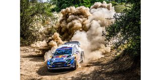 French driver Adrien Fourmax, steers his Ford Fiesta during the SS14 stage