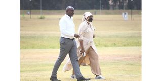 Sports Cabinet Secretary Amina Mohamed (right) and Principal Secretary Joe Okudo inspect the new-look Jamhuri Sports Complex