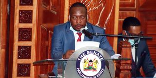 Nairobi Governor Mike Sonko before Senate in Nairobi in December 2020 during the hearing of his impeachment motion.