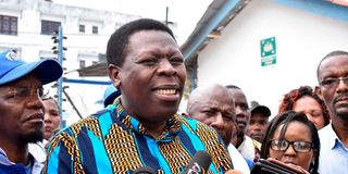 Eugene Wamalwa addresses the press in Kizingo, Mombasa