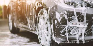 Outdoor car wash with foam soap