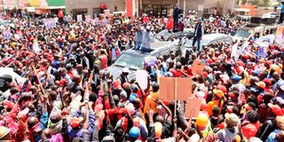 Raila Odinga when he campaigned for Nakuru Governor Lee Kinyanjui at Naivasha.