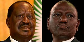 Azimio la Umoja presidential candidate Raila Odinga (left) and his UDA counterpart William Ruto.