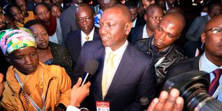Deputy President William Ruto when he arrived at the Catholic University of Eastern Africa for the Presidential Debate.
