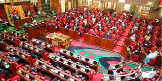 President Samia Suluhu Hassan making her address at Kenya's parliament buildings