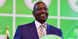 Kenyan President-Elect William Ruto delivers a speech at the Bomas of Kenya Tallying Centre in Nairobi on August 15, 2022.