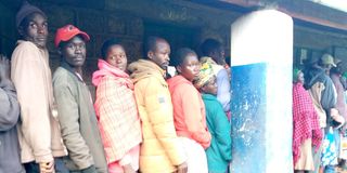 Voters queue to vote at Parua Primary School polling station in Pokot South Constituency in West Pokot County August 29, 2022