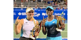 Poland's Malwina Rowinska (left) and Kenya's Angella Okutoyi