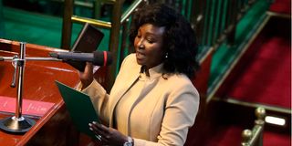 Gladys Boss Shollei taking oath of office speaker