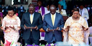 First Lady Rachel Ruto, President William Ruto, Deputy President Rigathi Gachagua and his wife Dorcas Rigathi.