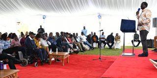 Azimio la Umoja coalition leader Raila Odinga addresses elected leaders under the Azimio coalition.