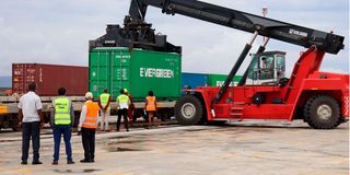 Kenya Railways Corporation officials during a tour of the Naivasha Inland Container Depot