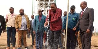 Former President Uhuru Kenyatta during the Commissioning of Naivasha Industrial Park Water Project