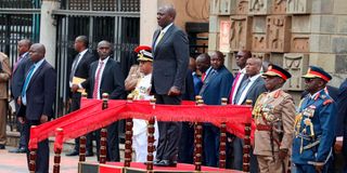 President William Ruto before he inspected the guard of honour mounted by the Kenya Defence Forces