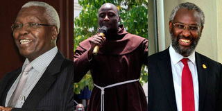Prof Raphael Munavu, Mr Peter Mokaya Tabichi and University of Nairobi Vice-Chancellor Prof Stephen Gitahi Kiama