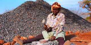 Ms Joyce Kamwithu, 50, works at a quarry in Ntulili village, Tigania West, along the Meru-Isiolo border.