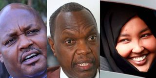 Former Tiaty MP Asman Kamama, Jubilee Party Secretary-General Jeremiah Kioni and former Wajir Woman Rep Fatuma Gedi.