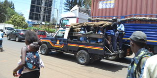 Anti-riot police officers patrol Eldoret town on Tuesday on October 11, 2022