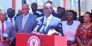 Narok Governor Mr Patrick Ntutu unveiling his ten-member cabinet at his offices in Narok on October 12, 2022