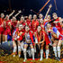 Serbia players celebrate with the trophy 