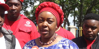 Bahati MP Irene Njoki addresses journalists at Bahati Police Station on a previous occasion.