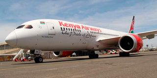 A Kenya Airways plane at the Jomo Kenyatta International Airport