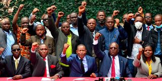 Universities Academic Staff Union (UASU) officials when they issued a strike notice.