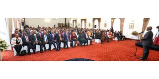 President William Ruto addressing Members of Parliament during the Parliamentary group meeting