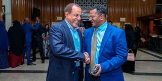 East African Legislative Assembly MPs Suleiman Shahbal (left) and Hassan Omar