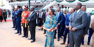 Deputy President Rigathi Gachagua (second left) with Nairobi Governor Johnson Sakaja
