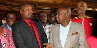 Kanu chairman Gideon Moi (right) with suspended party secretary general Nick Salat