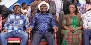 Azimio leaders Kalonzo Musyoka, Raila Odinga and Martha Karua