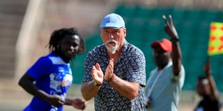 AFC Leopards coach Patrick Aussems reacts on the touchline