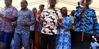 Azimio leaders Raila Odinga, Kalonzo Musyioka, Martha Karua, Eugene Wamalwa and Wycliffe Oparanya