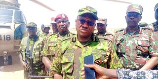 Inspector General of Police Japhet Koome at Kainuk's Anti Stock Theft Unit camp on February 14, 2023