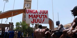 Protesters block Parliament Road in Nairobi during demonstrations against the high cost of living