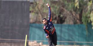 Swamibapa 'A' leg spinner Yash Bhatti bowls