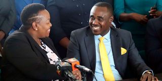 Former UDA Secretary-General Veronica Maina congratulates her successor Cleophas Malala