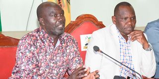 Governor Jonathan Bii Chelilim (right) and his Deputy John Barorot on Uasin Gishu -Finland study programme scam