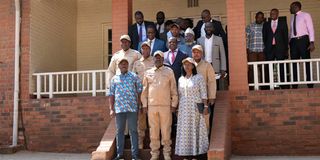 Azimio leaders pose for a photograph during a media briefing at Jaramogi Oginga Odinga Foundation Centre