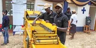 University of Eldoret students Jacob Koech and Vincent Kiplimo with their variable pitch potato grader.