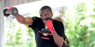 Middleweight Boxer Rayton Okwiri works out at AV Fitness gym