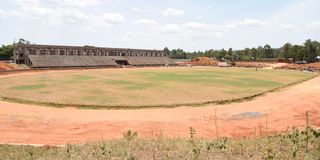 A football pitch at Masinde Muliro Kanduyi Stadium