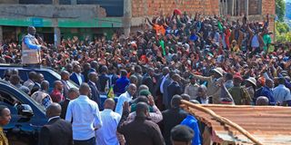 President William Ruto addresses Kegogi residents when he launched the Ogamba-Kegogi road in Kisii County