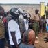 Police at the scene where a mob lynched and burnt a suspected thug in Makutano, West Pokot county on April 12, 2023.